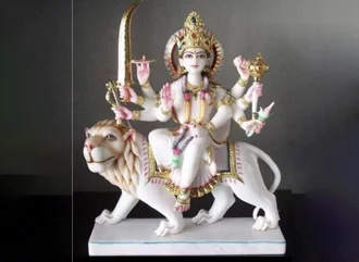 white marble statue of Durga Mata,